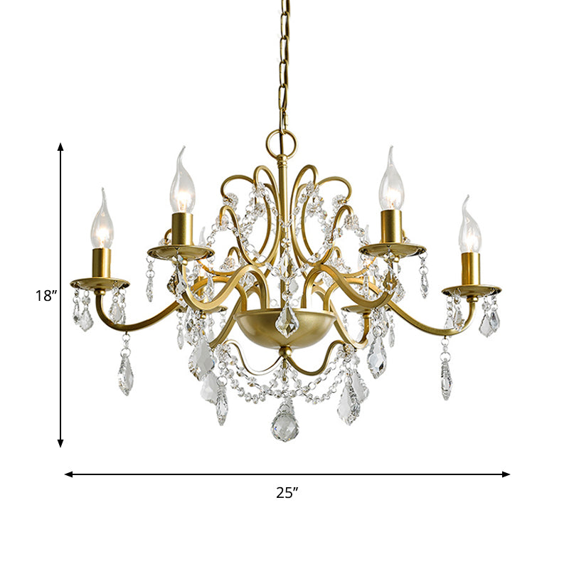 Traditional Candelabra Crystal Chandelier In Gold - 6 Heads Water Drop Design