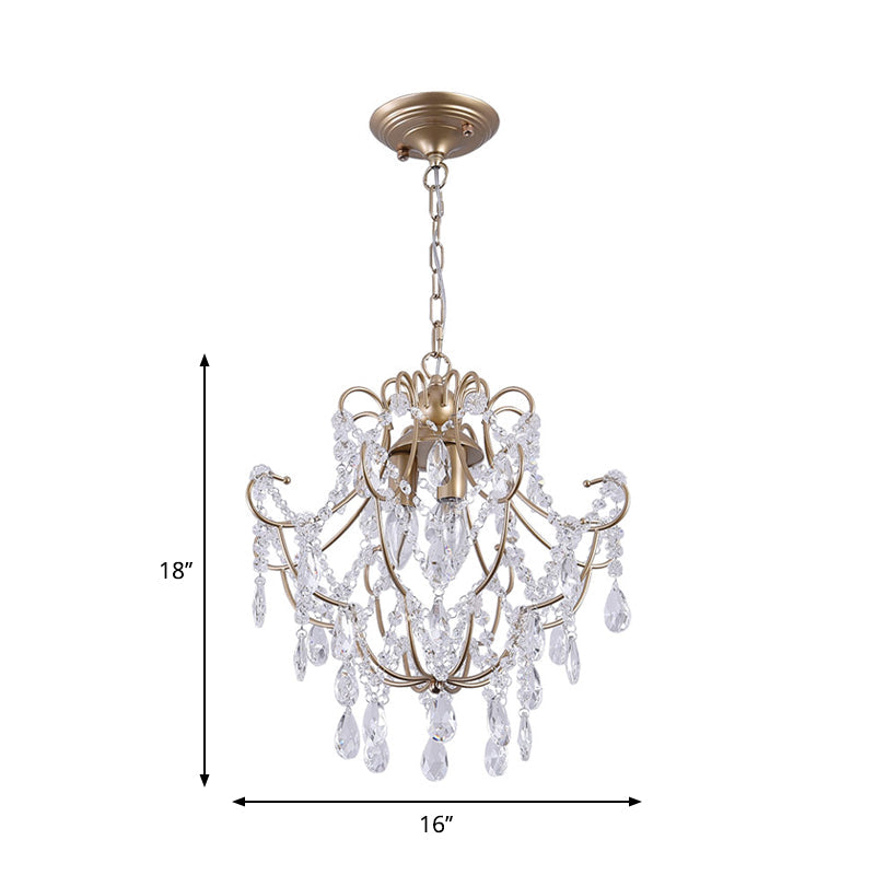 Contemporary Gold Crystal Chandelier with 3 Curved Arms - Suspension Lighting for Living Room