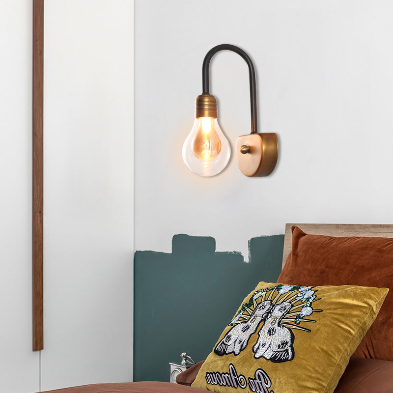 Contemporary Led Wall Sconce Light With Curved Brass Arm - Clear Glass Bulb 1/2/3 Lights 1 /
