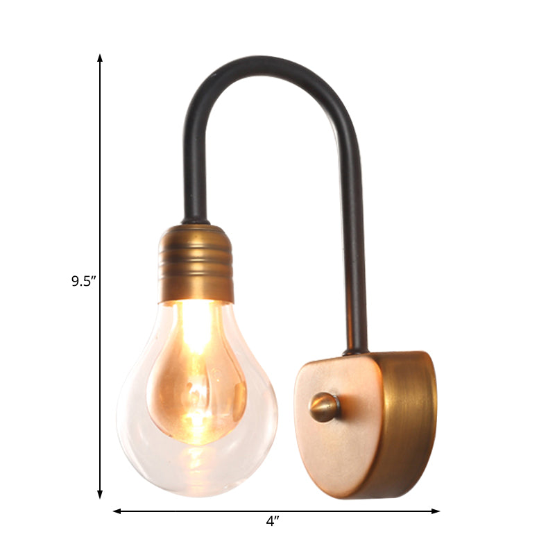 Contemporary Led Wall Sconce Light With Curved Brass Arm - Clear Glass Bulb 1/2/3 Lights