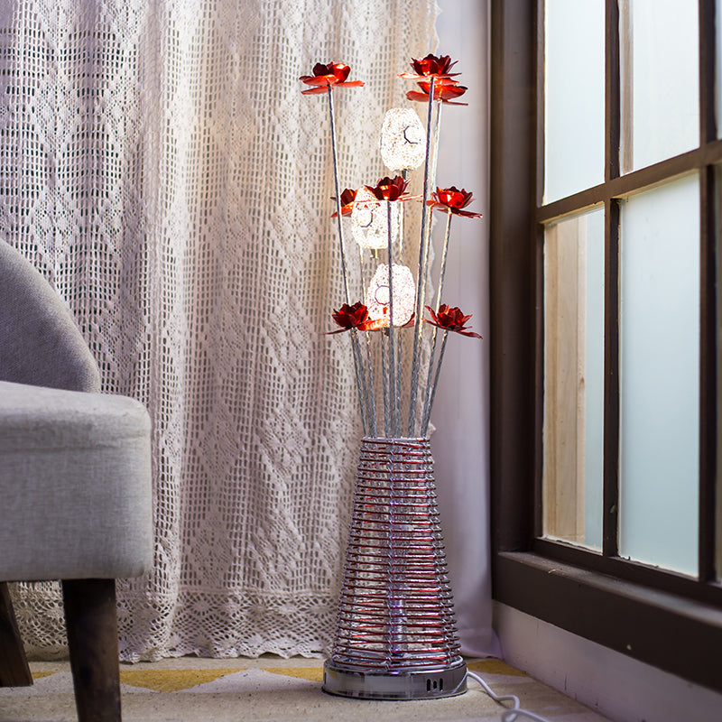 Decorative Conical Aluminum Led Floor Reading Lamp With Rose And Oval Design Red
