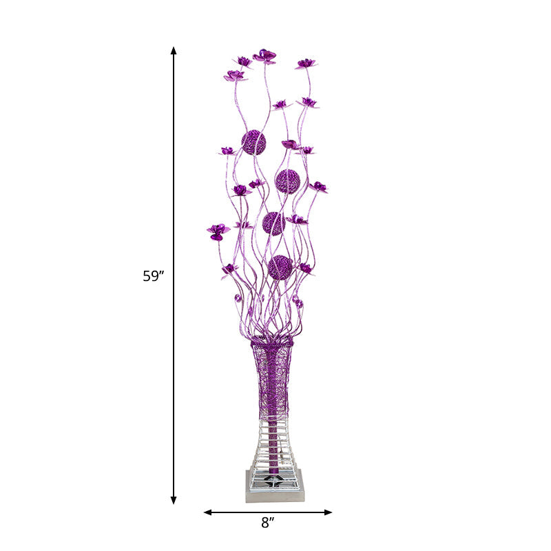 Twig Design Purple Led Floor Lamp - Artistic Aluminum Pagoda Flower Standing Light