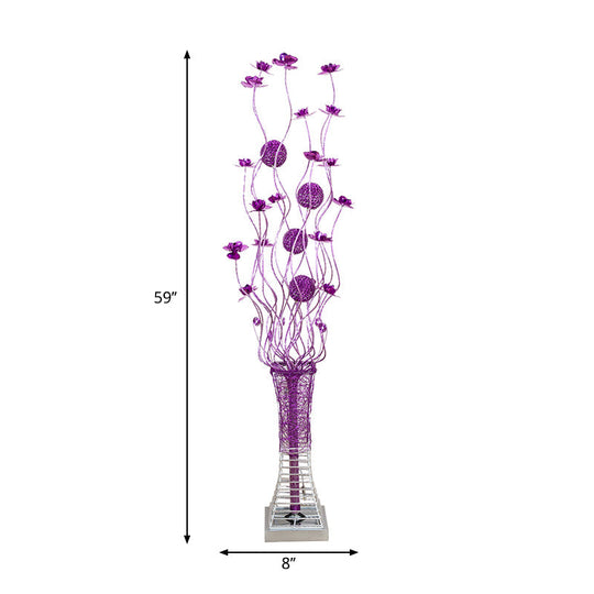 Twig Design Purple Led Floor Lamp - Artistic Aluminum Pagoda Flower Standing Light