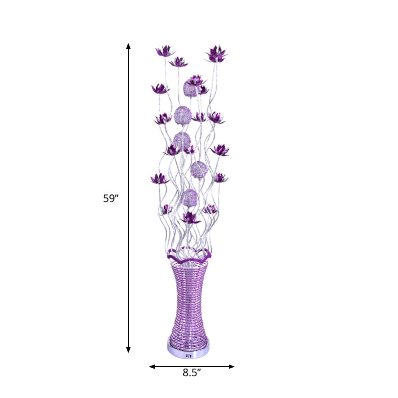 Purple Led Floral Floor Lamp With Elegant Twig Design Aluminum Vase-Shaped Decorative Standing Light