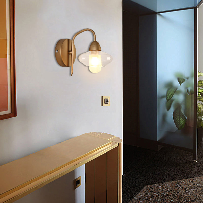 Modernist Brass Elliptical Led Wall Sconce Clear Glass 1-Light