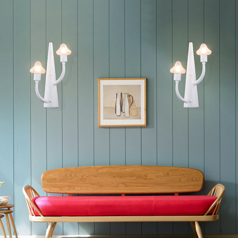 Modernist White Led Wall Lamp With Mushroom Opal Glass Shade - 2/3 Lights Living Room Sconce 2 /