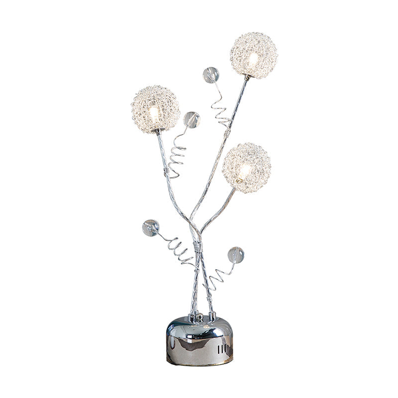 Silver Metal Desk Lamp: Branching Led Art Decor Night Table Light With Dandelion And Modo Detail