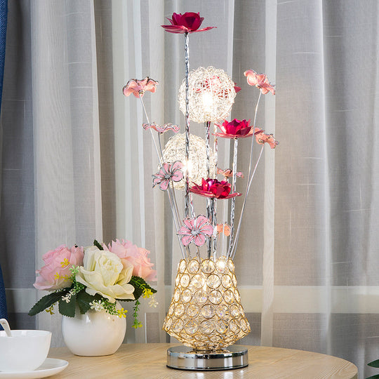 Rose & Dandelion Led Night Light With Crystal Vase - Art Decor Desk Lighting (Gold) Gold / B