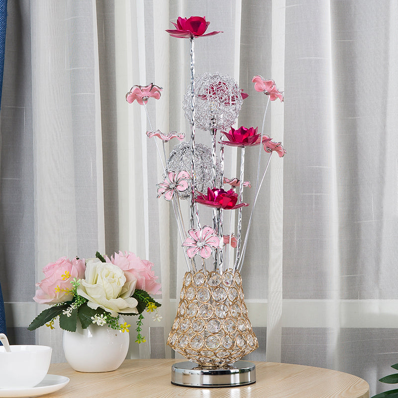 Rose & Dandelion Led Night Light With Crystal Vase - Art Decor Desk Lighting (Gold)