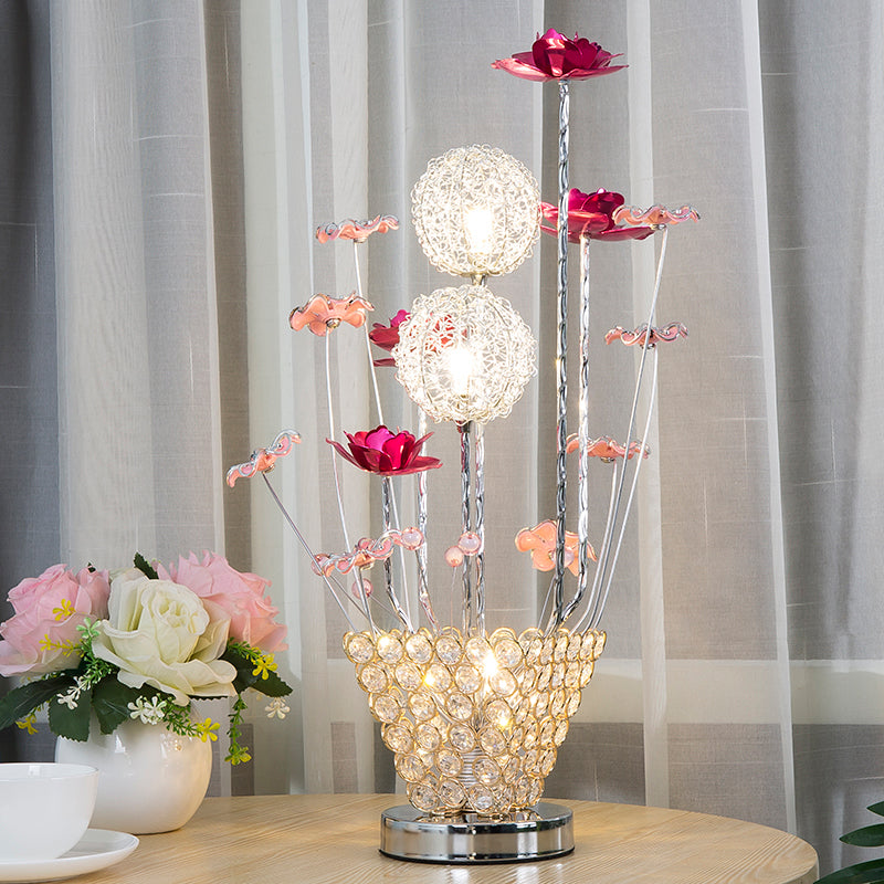 Rose & Dandelion Led Night Light With Crystal Vase - Art Decor Desk Lighting (Gold)
