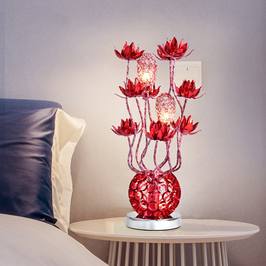 Floral Led Ball Table Lamp - Red/Purple Aluminum Nightstand Lighting 16/19.5 Length Red / 16