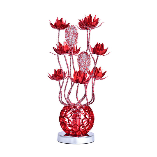Floral Led Ball Table Lamp - Red/Purple Aluminum Nightstand Lighting 16/19.5 Length
