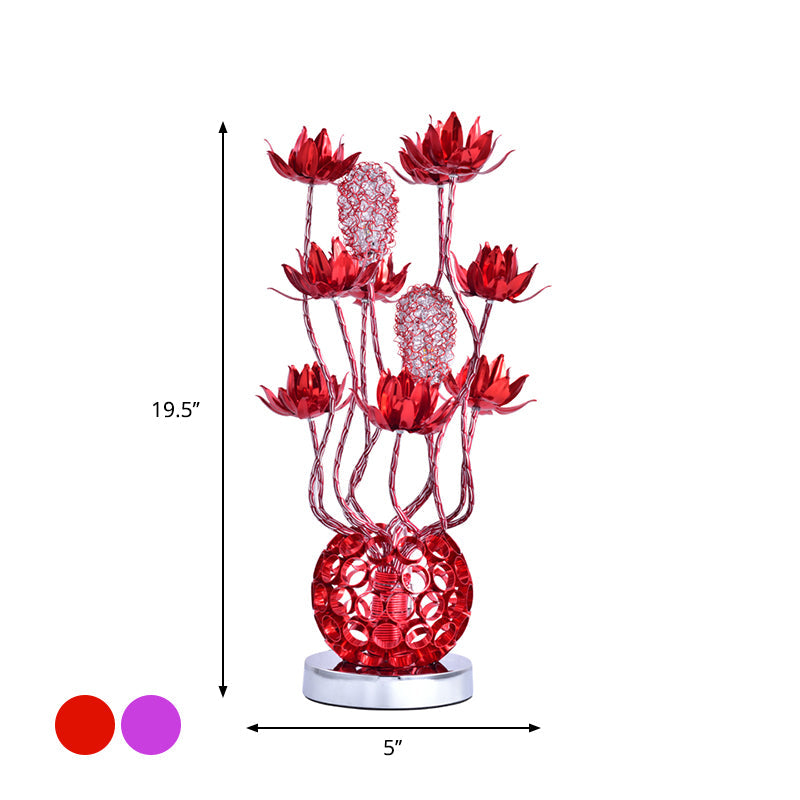 Floral Led Ball Table Lamp - Red/Purple Aluminum Nightstand Lighting 16/19.5 Length