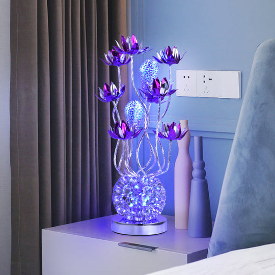 Floral Led Ball Table Lamp - Red/Purple Aluminum Nightstand Lighting 16/19.5 Length Purple / 16