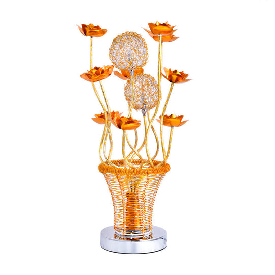 Zoey - Aluminum Basket-Like Aluminum Desk Light Art Decor Bedside LED Vine Night Table Lamp with Blossom and Orb Decor in Gold/Silver