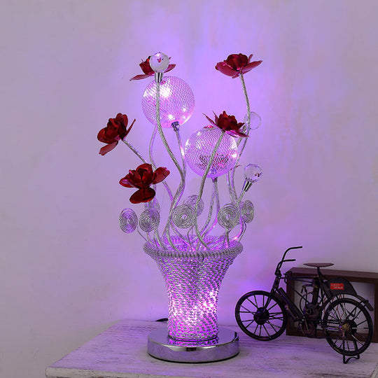 Aluminum Desk Lamp With Basket-Like Design Led Vine Night Light - Bedside Art Decor Silver