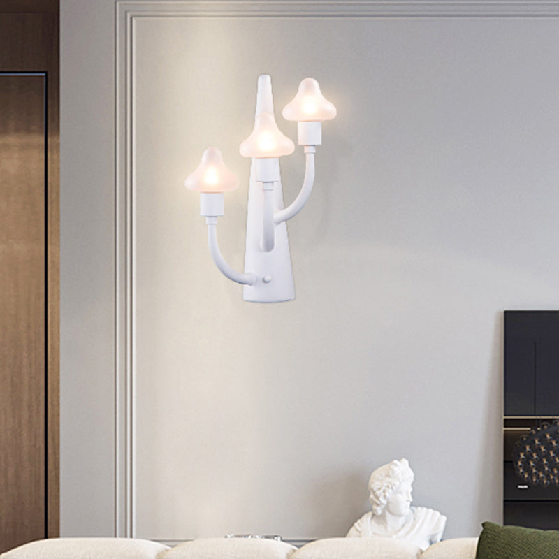 Modernist White Led Wall Lamp With Mushroom Opal Glass Shade - 2/3 Lights Living Room Sconce 3 /