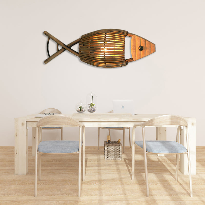 Tropical Fish Design Wall Mount Bamboo Dining Room Sconce Lighting In Wood