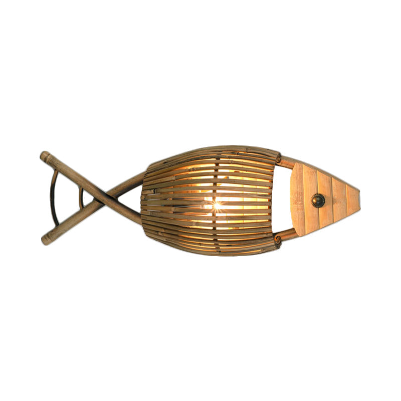 Tropical Fish Design Wall Mount Bamboo Dining Room Sconce Lighting In Wood