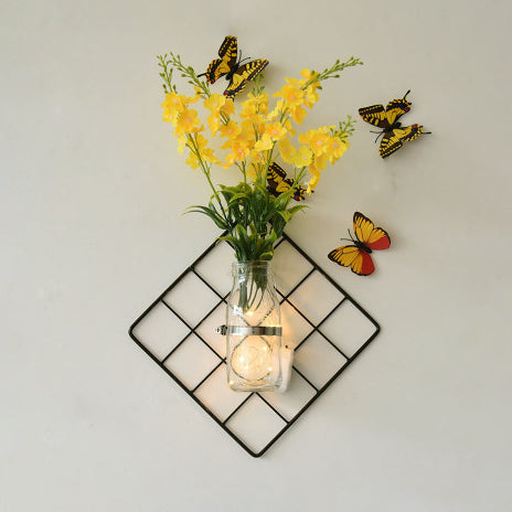 Colorful Flower Wall String Lights In Glass Jars - Modern Twinkle For Cafe Or Tea Shop Yellow
