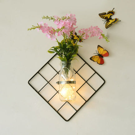 Colorful Flower Wall String Lights In Glass Jars - Modern Twinkle For Cafe Or Tea Shop Pink