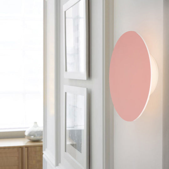 Macaron Metal Wall Sconce Light Fixture - 1 White/Warm/Third Gear Pink/Blue/Green Pink / White Round