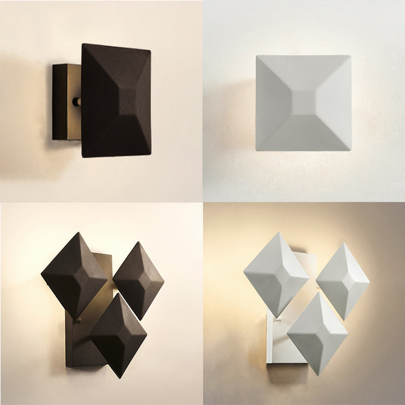 Modernist 1/3-Light Sconce With Metal Shade: Geometric Wall Lamp In Black/White Design For Stairway