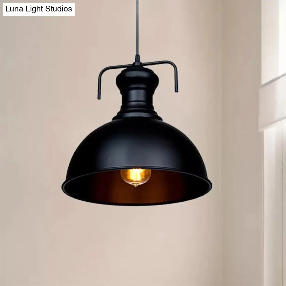 13/16 W Warehouse Dome Hanging Ceiling Light - 1 Metal Pendant In Black For Dining Room