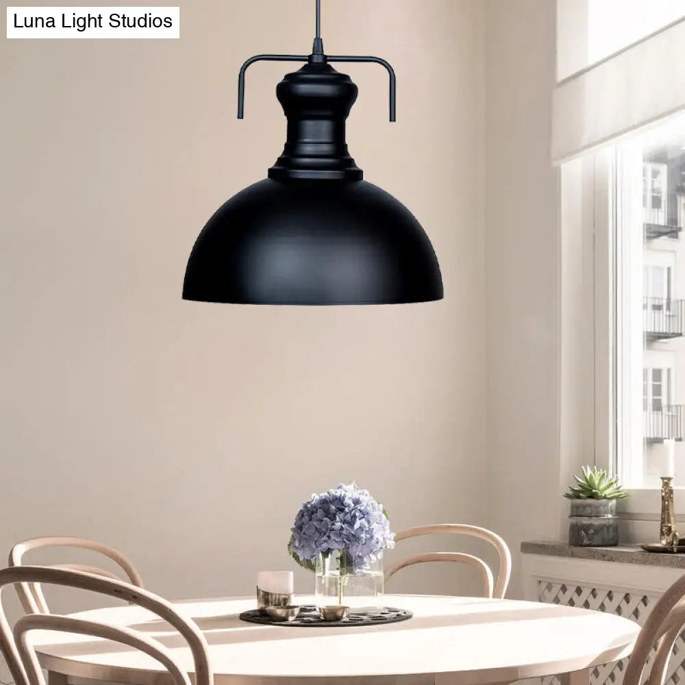 13/16 W Warehouse Dome Hanging Ceiling Light - 1 Metal Pendant In Black For Dining Room / 16