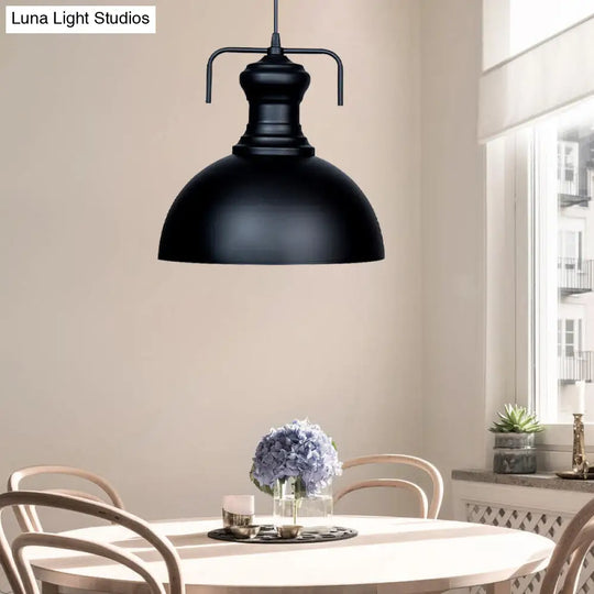 13/16 W Warehouse Dome Hanging Ceiling Light - 1 Metal Pendant In Black For Dining Room / 16