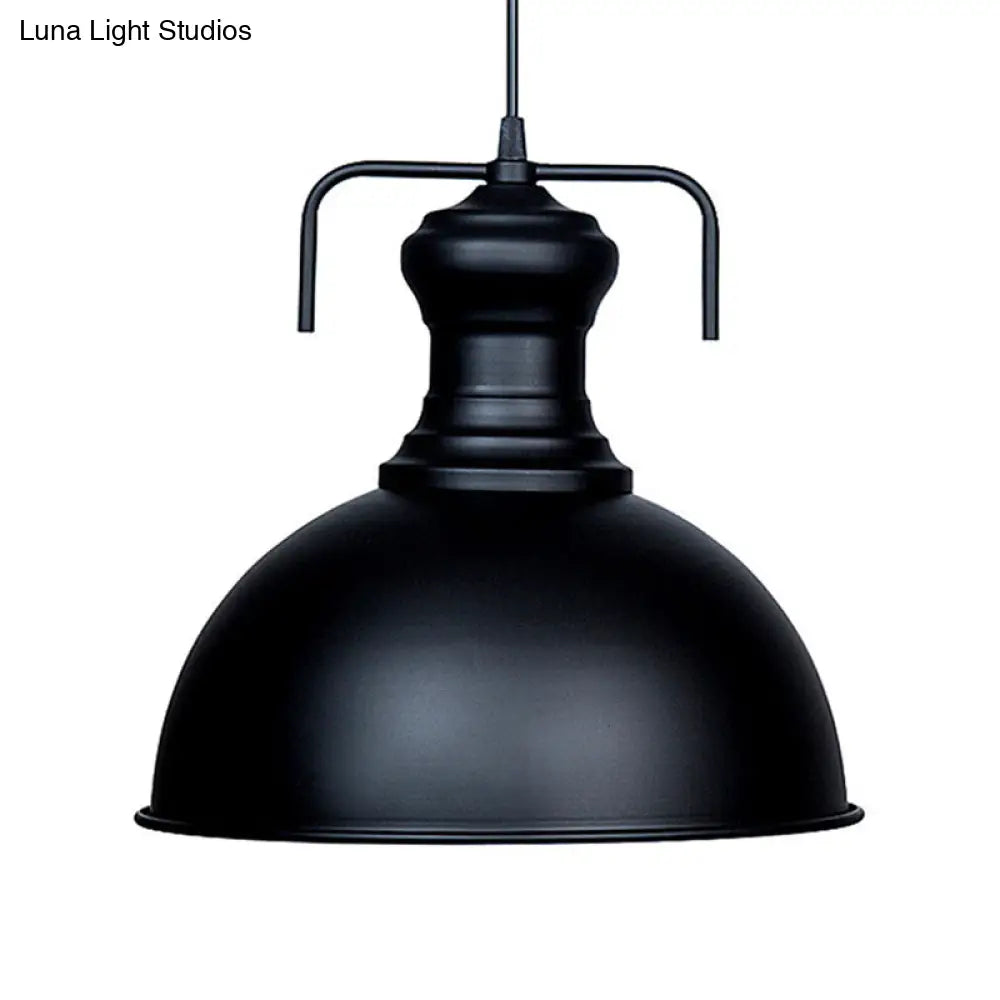 13/16 W Warehouse Dome Hanging Ceiling Light - 1 Metal Pendant In Black For Dining Room