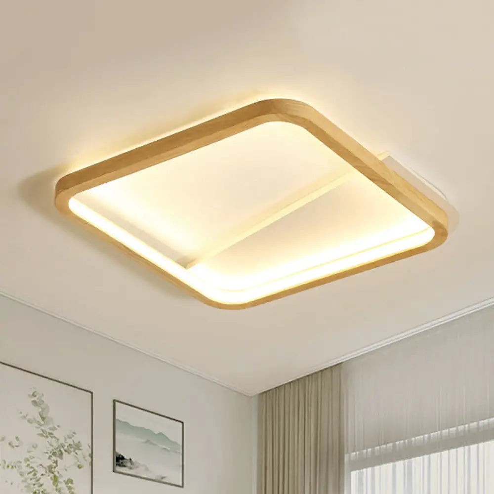 13’/17’ Wide Beige Flush Mount Led Ceiling Light With Wood Frame - Simple Bedroom Fixture / 13’