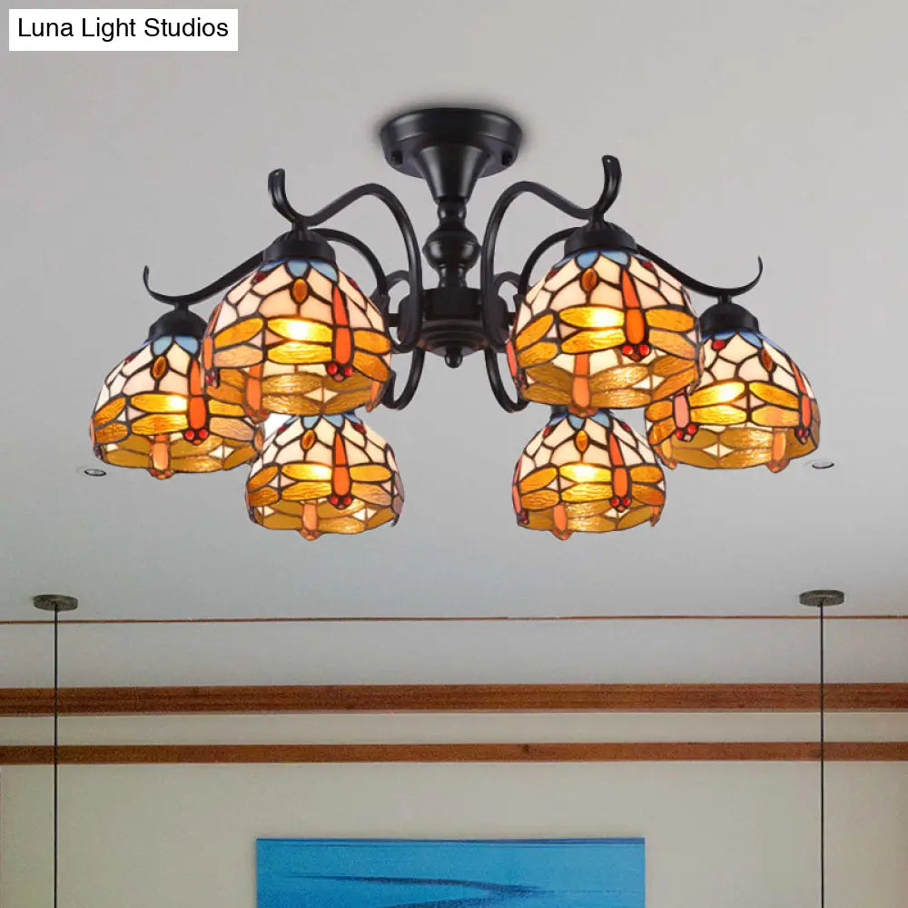 13’/19.5’ Dragonfly Semi-Flush Mount Ceiling Light Fixture With Cut Glass Mediterranean Design