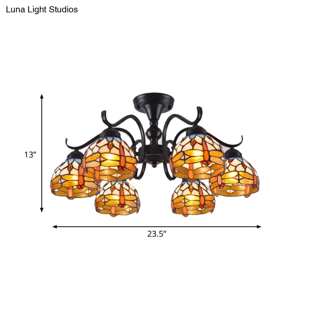 13’/19.5’ Dragonfly Semi-Flush Mount Ceiling Light Fixture With Cut Glass Mediterranean Design