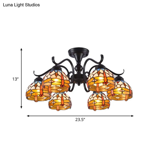 13’/19.5’ Dragonfly Semi-Flush Mount Ceiling Light Fixture With Cut Glass Mediterranean Design