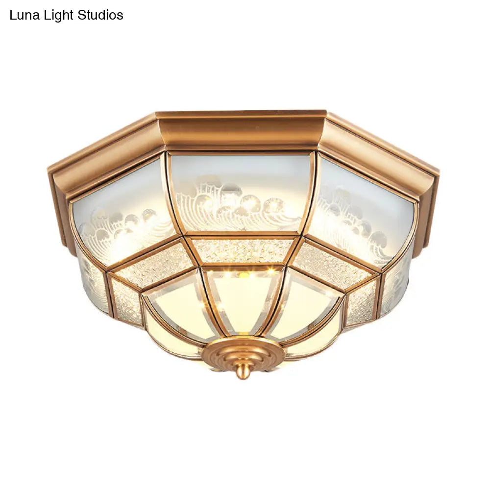 13/21 Led Bowl Ceiling Light: Colonial Brass Finish With Opal Glass Flush Fixture - Ideal For