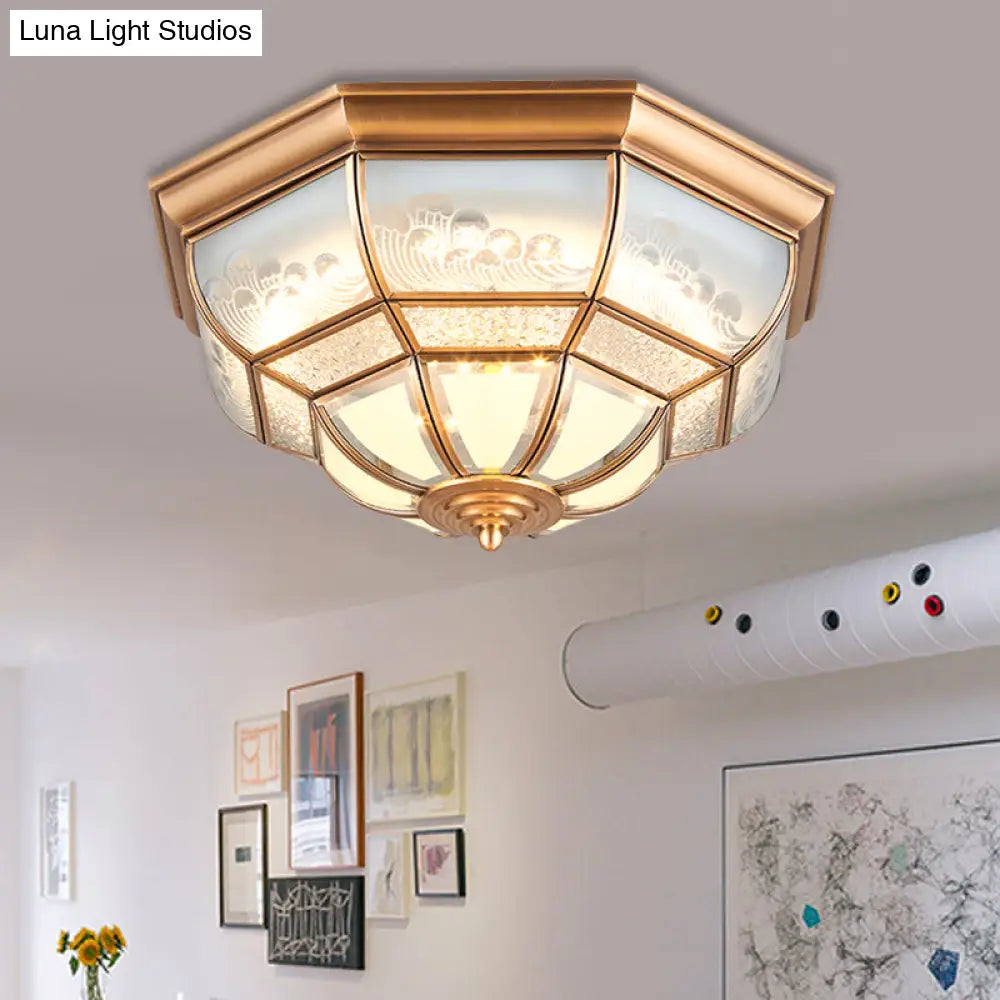 13’/21’ Led Bowl Ceiling Light: Colonial Brass Finish With Opal Glass Flush Fixture - Ideal For