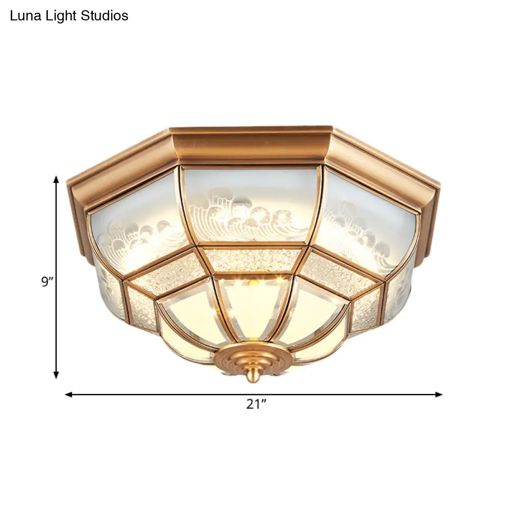 13/21 Led Bowl Ceiling Light: Colonial Brass Finish With Opal Glass Flush Fixture - Ideal For