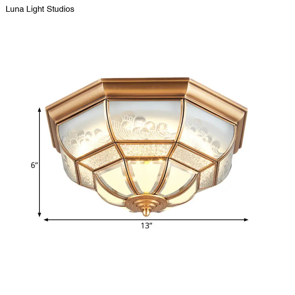 13/21 Led Bowl Ceiling Light: Colonial Brass Finish With Opal Glass Flush Fixture - Ideal For