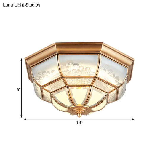 13/21 Led Bowl Ceiling Light: Colonial Brass Finish With Opal Glass Flush Fixture - Ideal For