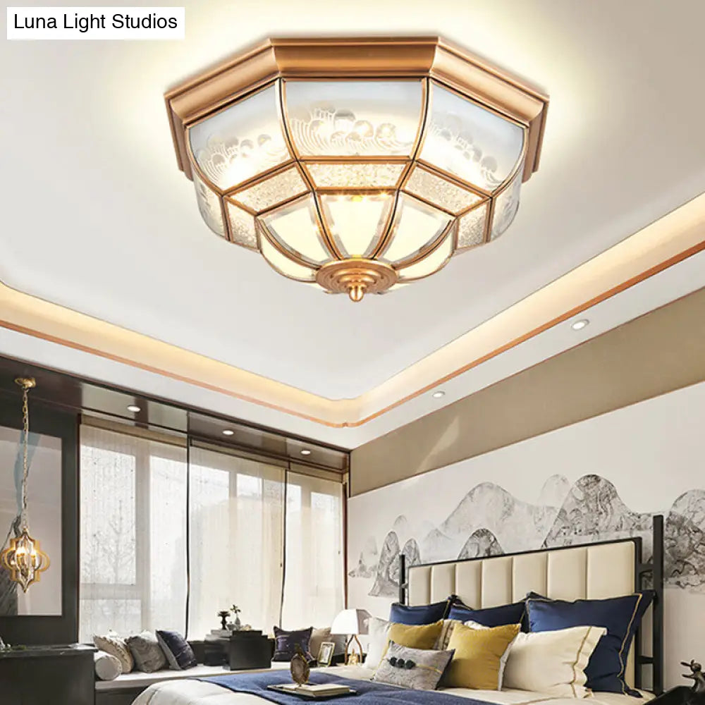 13/21 Led Bowl Ceiling Light: Colonial Brass Finish With Opal Glass Flush Fixture - Ideal For