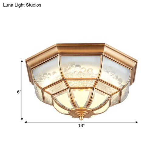 13’/21’ Led Bowl Ceiling Light: Colonial Brass Finish With Opal Glass Flush Fixture - Ideal For