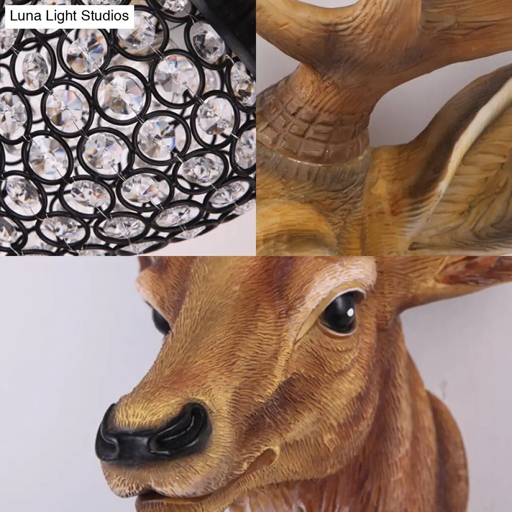 13/26 Single Resin Wall Light Fixture - Country White/Yellow/Gold Deer Head Sconce With Crystal