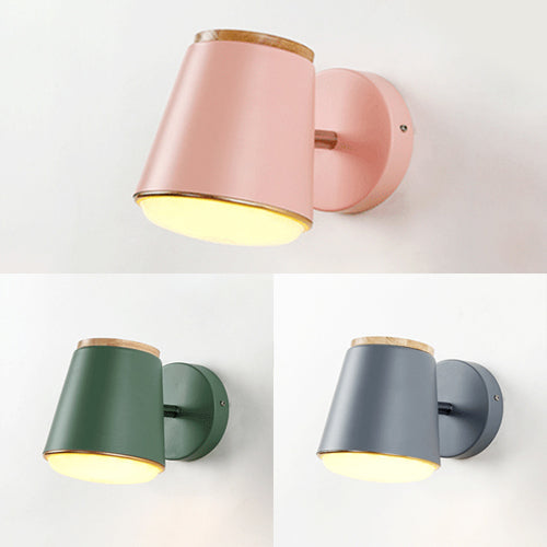Macaron Metal Tapered Wall Light In Pink/Grey/Green Ideal For Bedroom