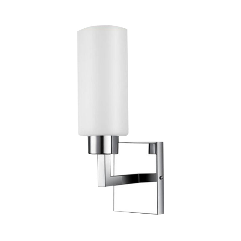 Modernist Rectangular Milk Glass Wall Sconce - 1 Light Chrome Fixture For Office
