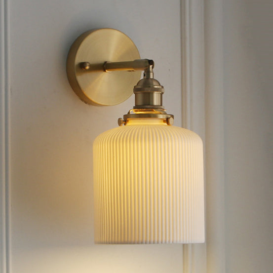 Modern Porcelain Wall Lamp With Brass Socket - White 1 Light 5/6/8.5 Inch Width Ideal For Dining