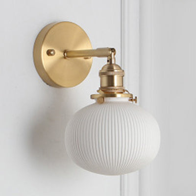 Modern Porcelain Wall Lamp With Brass Socket - White 1 Light 5/6/8.5 Inch Width Ideal For Dining