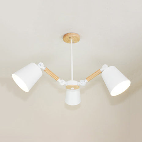 Kids Bedroom Chandelier - Adjustable Arm Wood Pendant Light With Modern Tapered Shade 3 / White