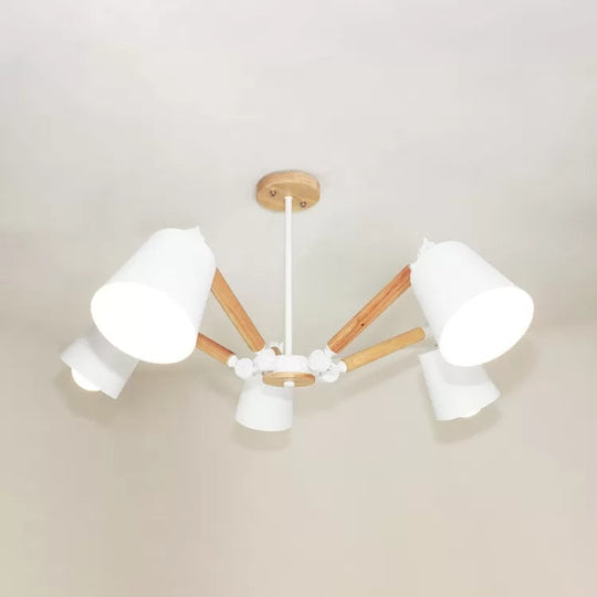 Kids Bedroom Chandelier - Adjustable Arm Wood Pendant Light With Modern Tapered Shade 5 / White