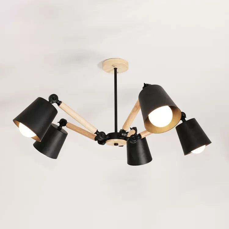 Kids Bedroom Chandelier - Adjustable Arm Wood Pendant Light With Modern Tapered Shade 5 / Black